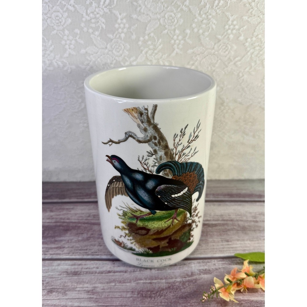 Portmeirion Birds of Britain Black Ceramic Vase Utensil Holder 8.5" Tall